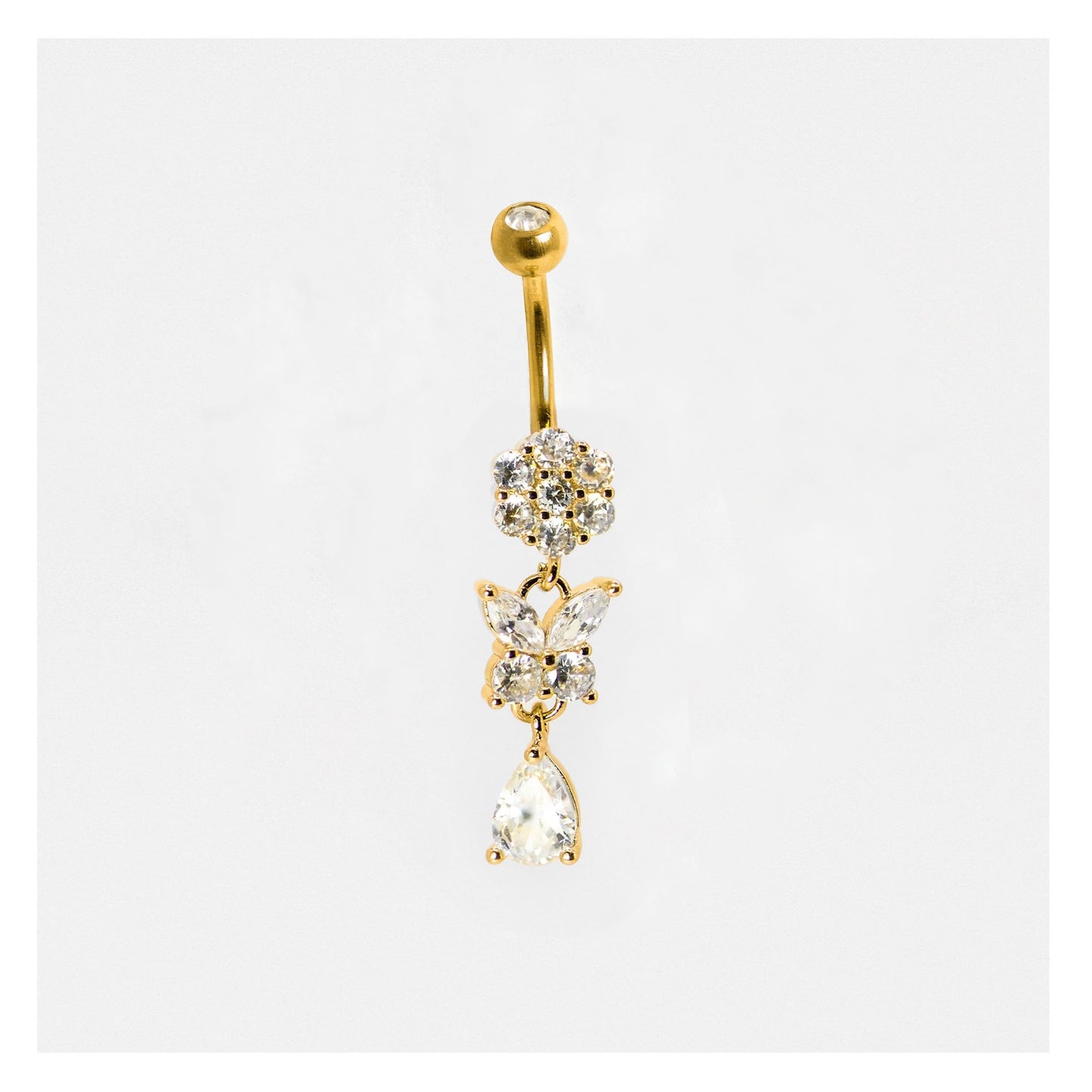 Gold PVD Steel Dancing Butterfly Belly Bar