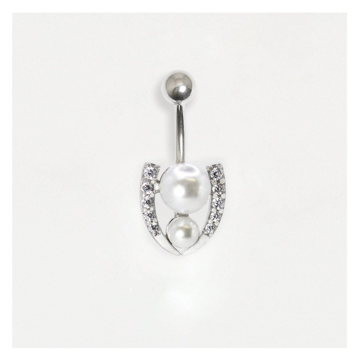 Steel Belly Bar with Lucky Pearl Horseshoe