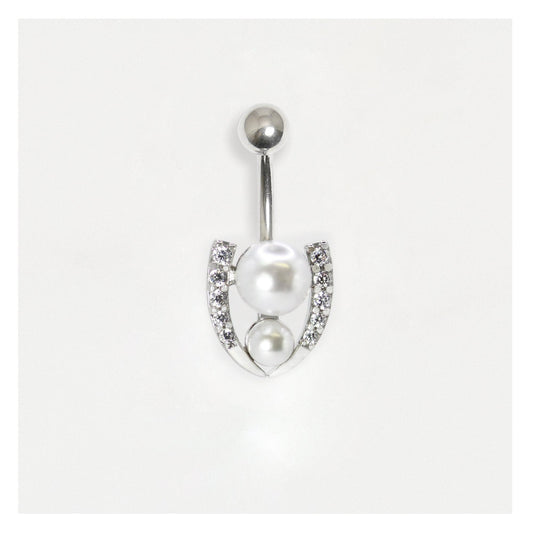 Steel Belly Bar with Lucky Pearl Horseshoe