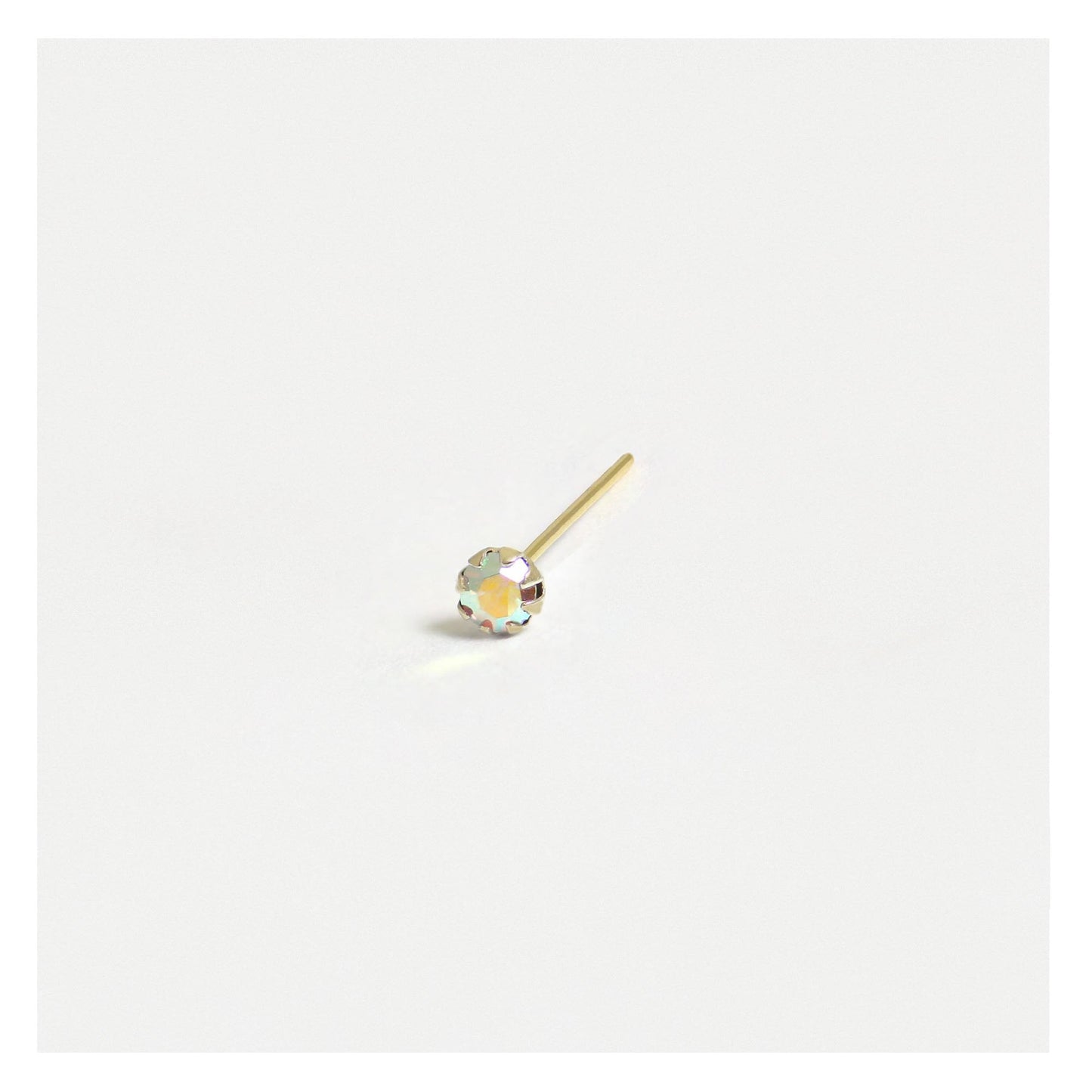 Gold Plated Silver Round Clawset Crystal Nose Pins - 2mm, Assorted Colours
