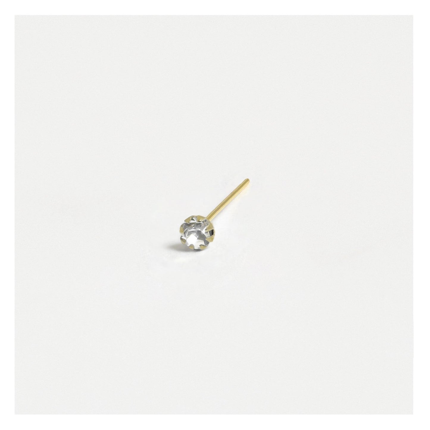 Gold Plated Silver Round Clawset Crystal Nose Pins - 2mm, Assorted Colours