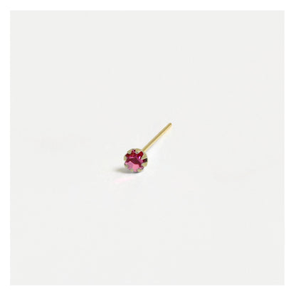 Gold Plated Silver Round Clawset Crystal Nose Pins - 2mm, Assorted Colours