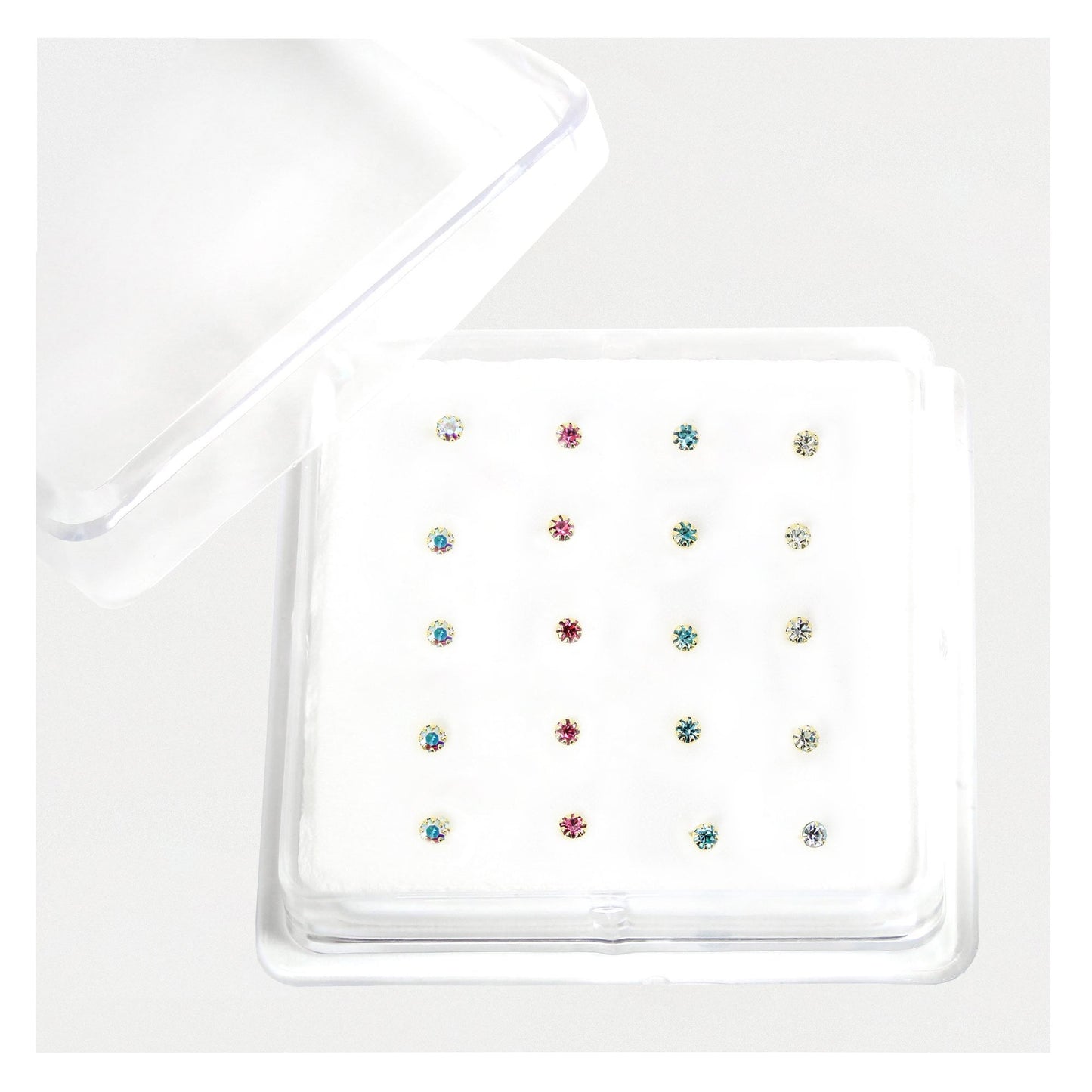 Gold Plated Silver Round Clawset Crystal Nose Pins - 2mm, Assorted Colours