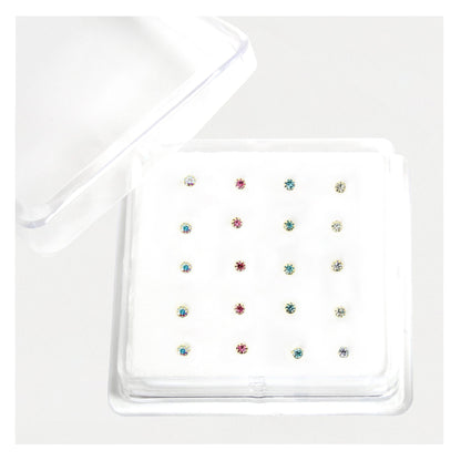 Gold Plated Silver Round Clawset Crystal Nose Pins - 2mm, Assorted Colours