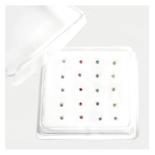 Gold Plated Silver Round Clawset Crystal Nose Pins - 2mm, Assorted Colours