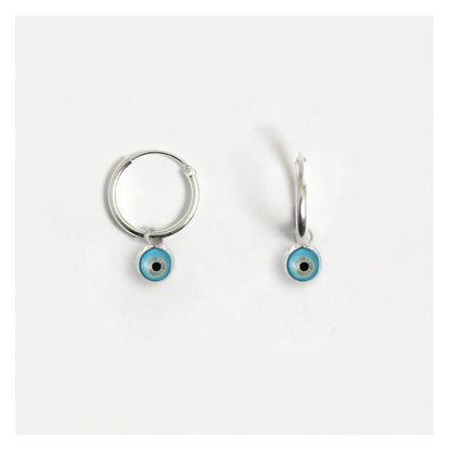 Silver Mini All-Seeing Eye Dangle Hoops - 12mm