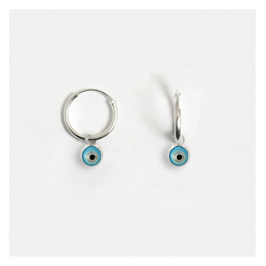 Silver Mini All-Seeing Eye Dangle Hoops - 12mm