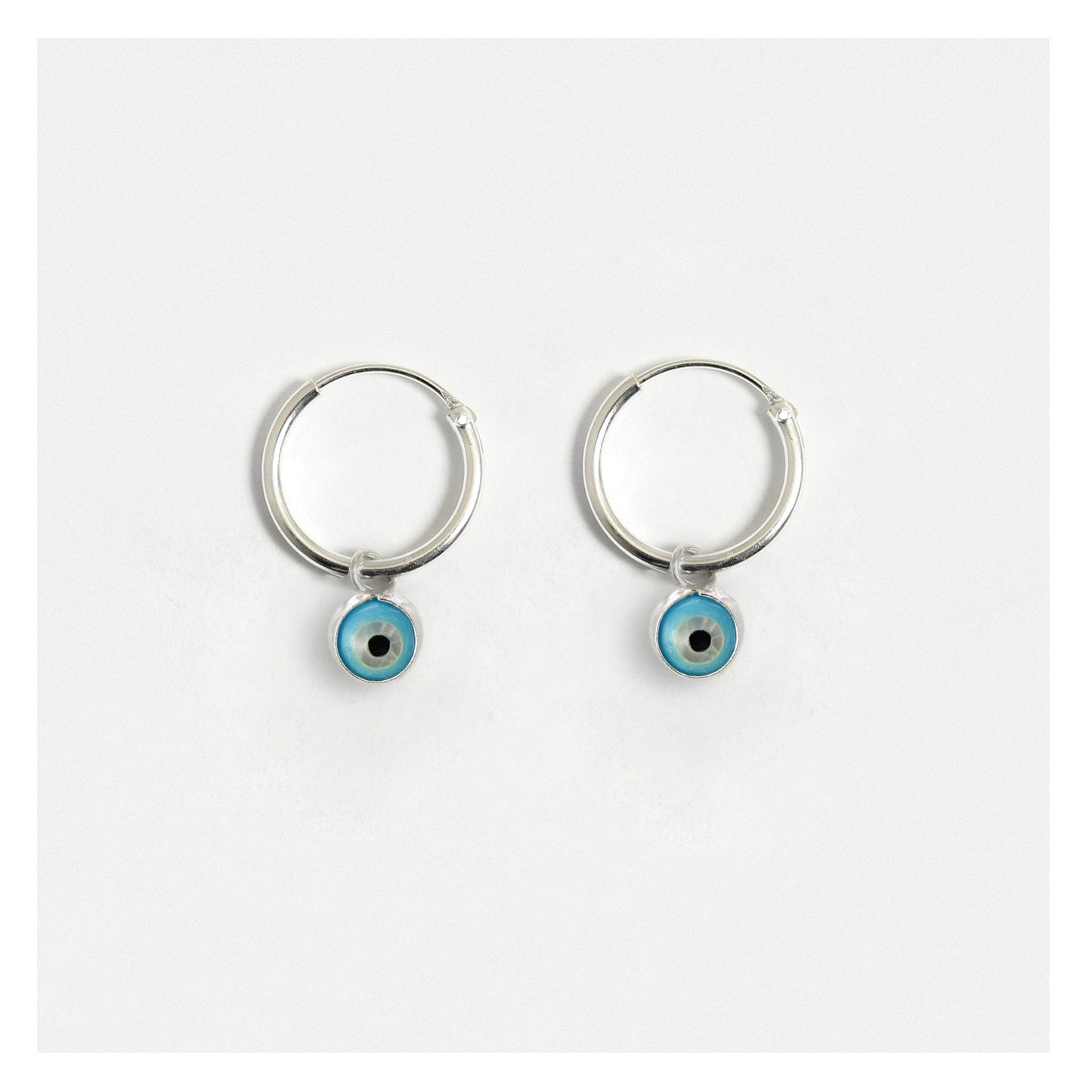 Silver Mini All-Seeing Eye Dangle Hoops - 12mm
