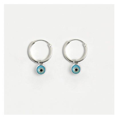 Silver Mini All-Seeing Eye Dangle Hoops - 12mm