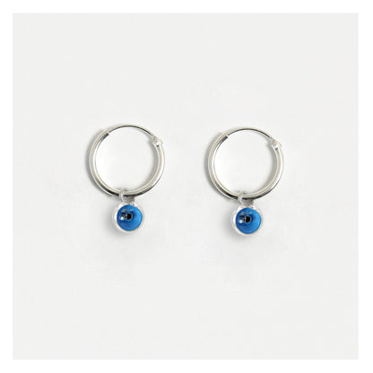 Silver Turquoise Evil Eye Hoop Earrings - 12mm