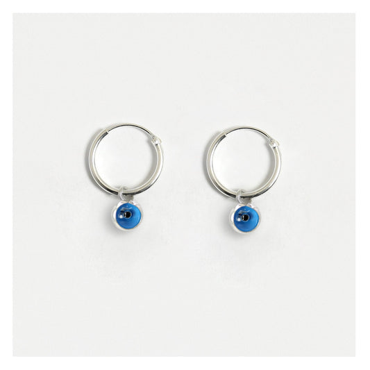 Silver Turquoise Evil Eye Hoop Earrings - 12mm
