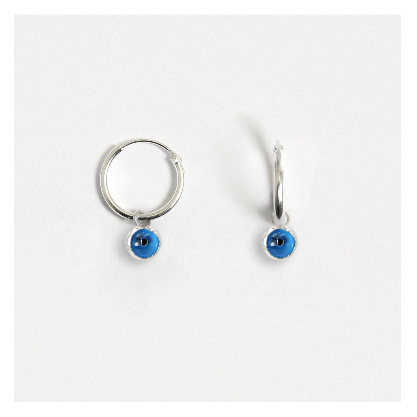 Silver Turquoise Evil Eye Hoop Earrings - 12mm