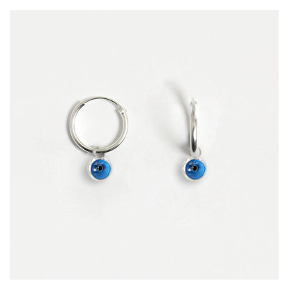 Silver Turquoise Evil Eye Hoop Earrings - 12mm