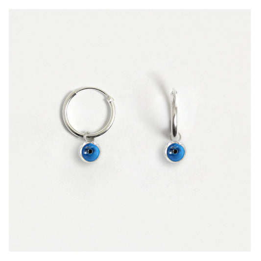 Silver Turquoise Evil Eye Hoop Earrings - 12mm