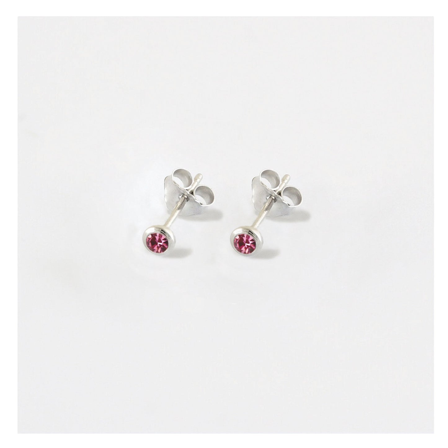 Silver Teeny Gem Ear Studs - 3mm