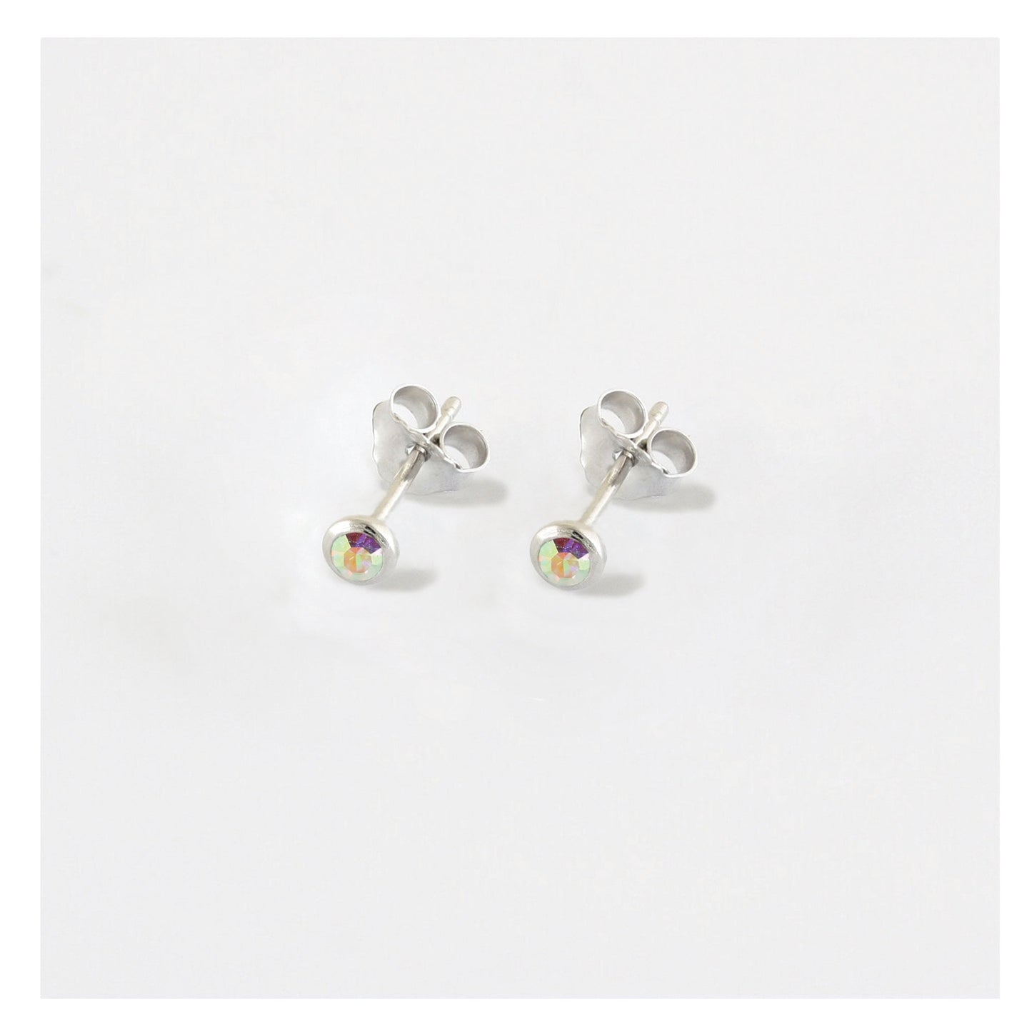 Silver Teeny Gem Ear Studs - 3mm