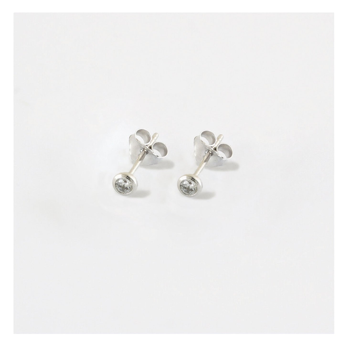 Silver Teeny Gem Ear Studs - 3mm