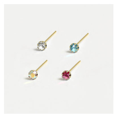 Gold Plated Silver Round Clawset Crystal Nose Pins - 2mm, Assorted Colours