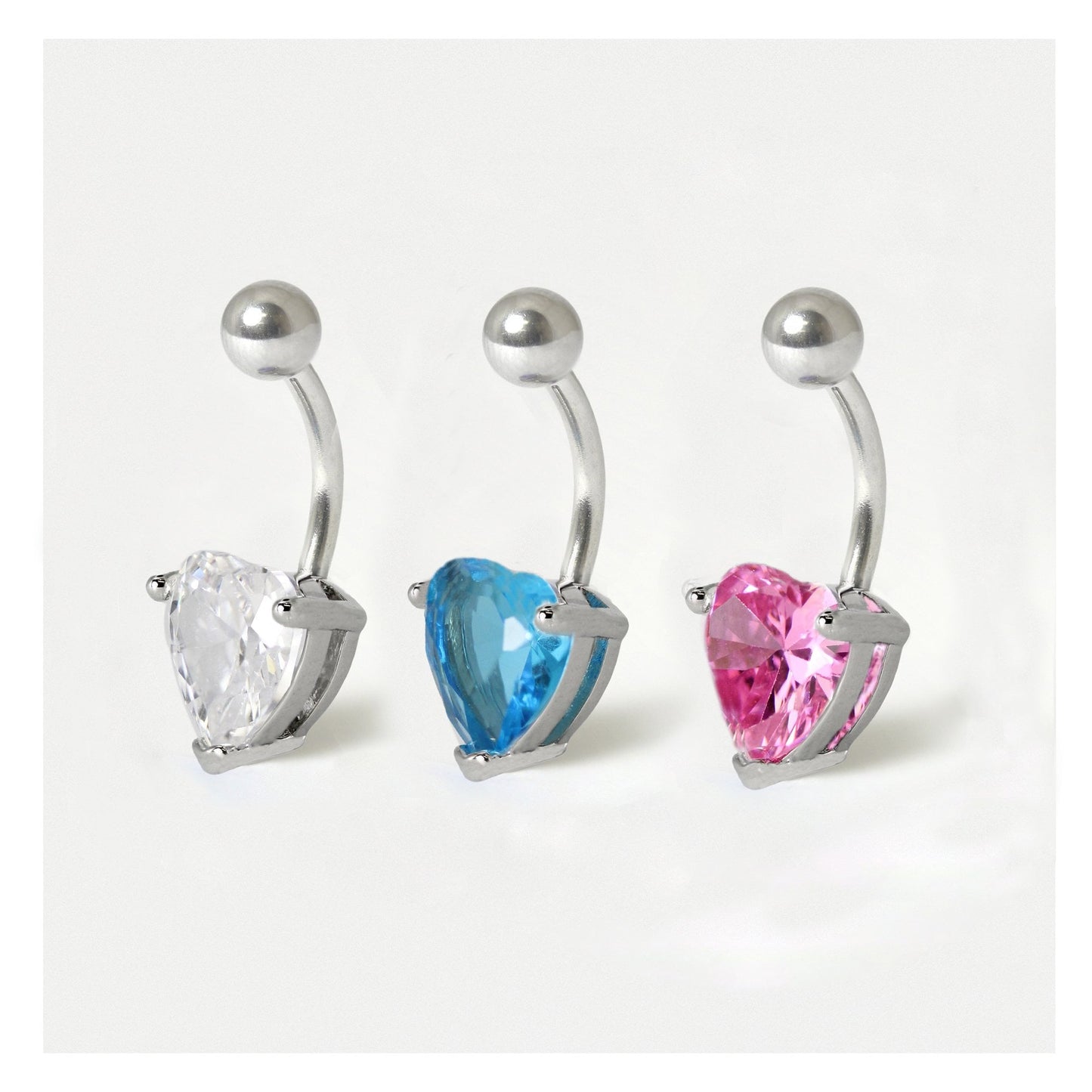 Large Gemset Heart Belly Bar