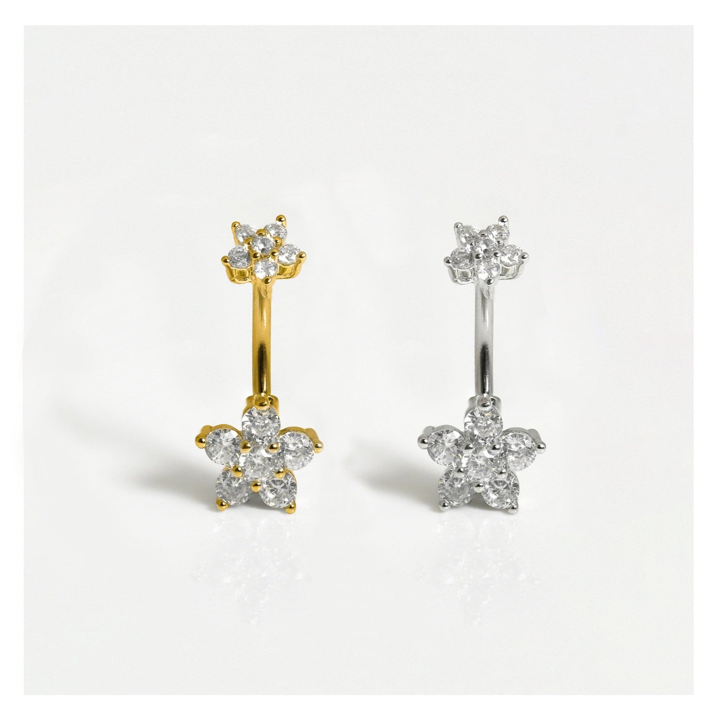 Double Gemset Flower Belly Bar