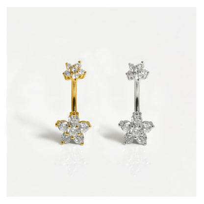 Double Gemset Flower Belly Bar