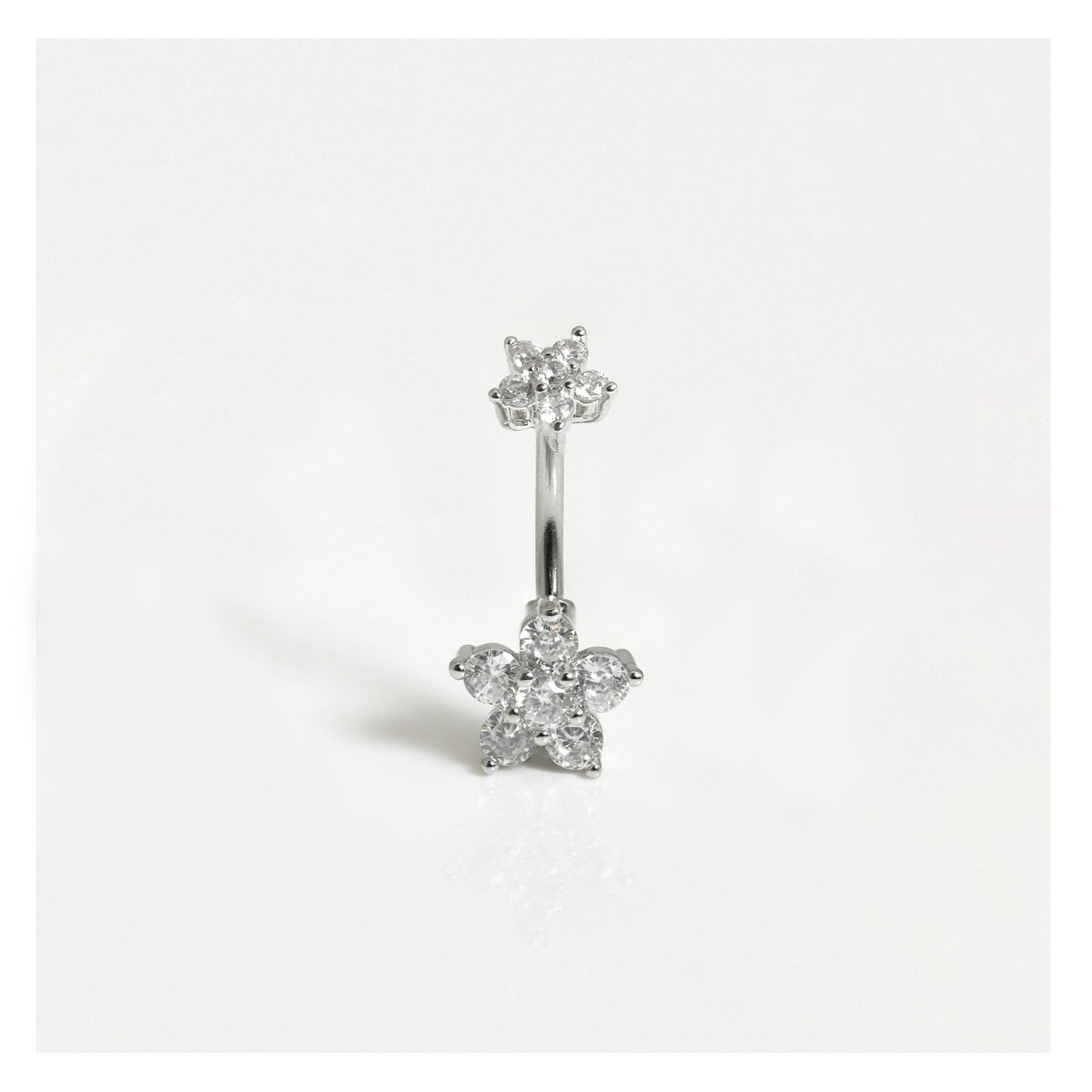 Double Gemset Flower Belly Bar