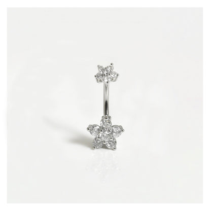 Double Gemset Flower Belly Bar