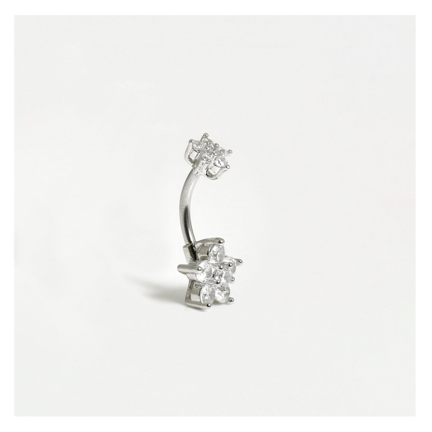 Double Gemset Flower Belly Bar