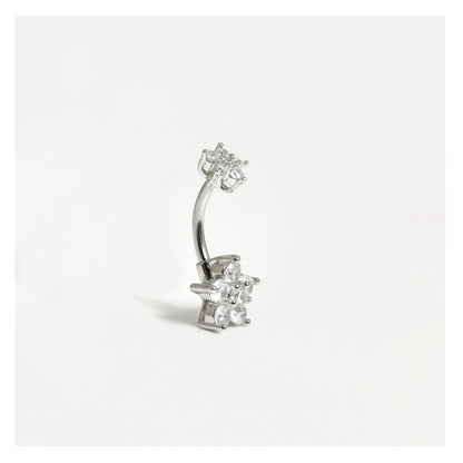 Double Gemset Flower Belly Bar
