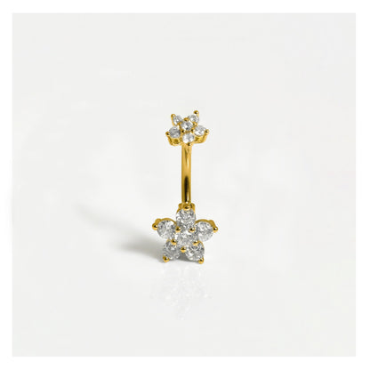 Double Gemset Flower Belly Bar