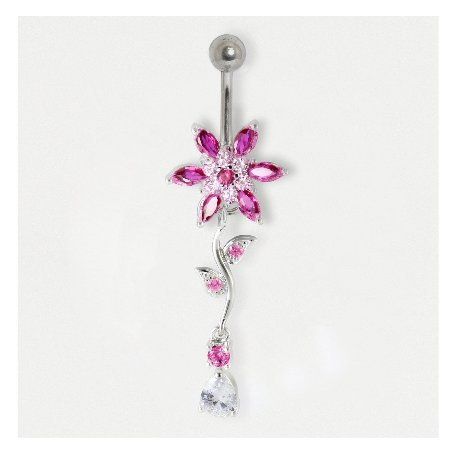 Gemset Flower Dangle Belly Bar