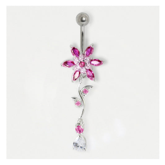 Gemset Flower Dangle Belly Bar