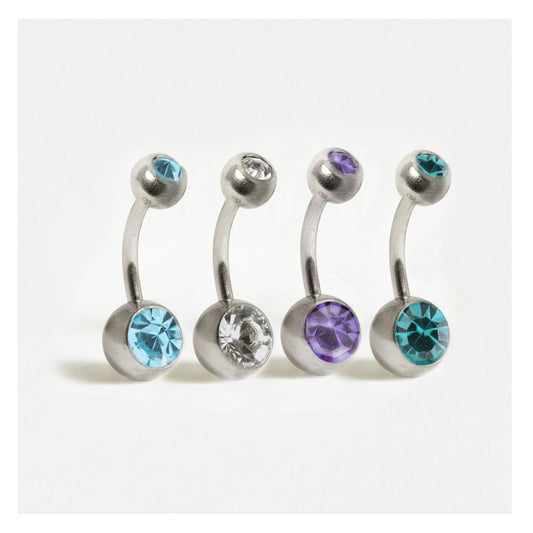 Steel Double Jewelled Belly Bar