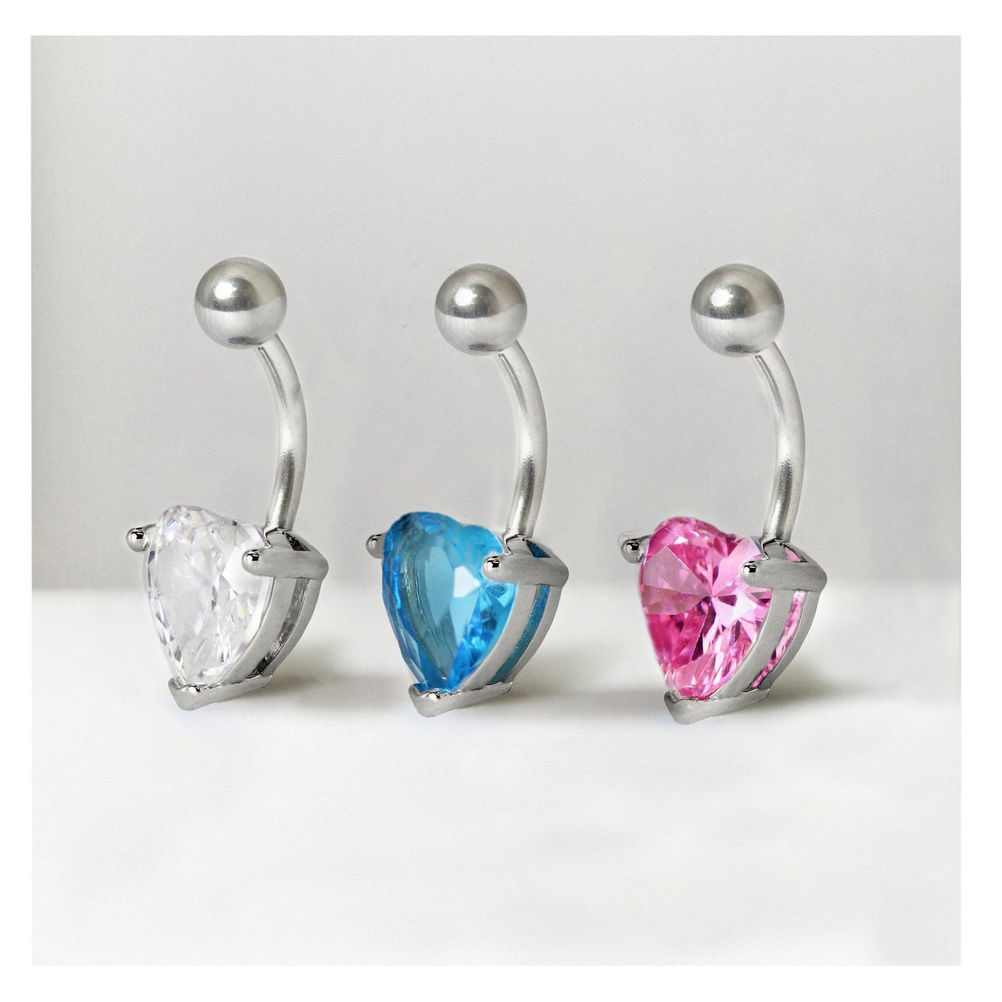 Large Gemset Heart Belly Bar