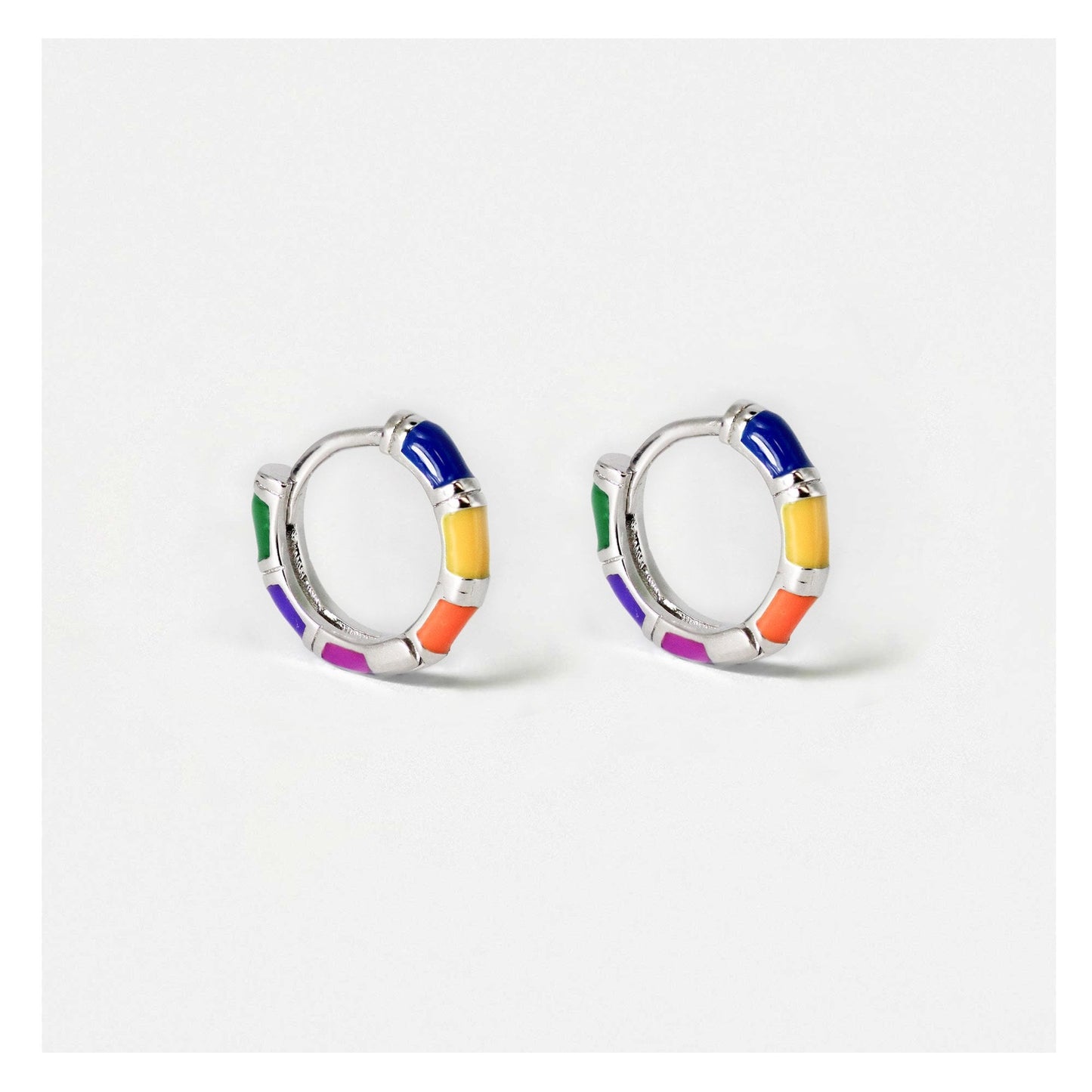 Silver Rainbow Enamel Hoops - 12mm