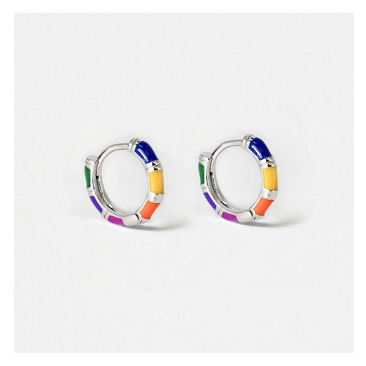 Silver Rainbow Enamel Hoops - 12mm