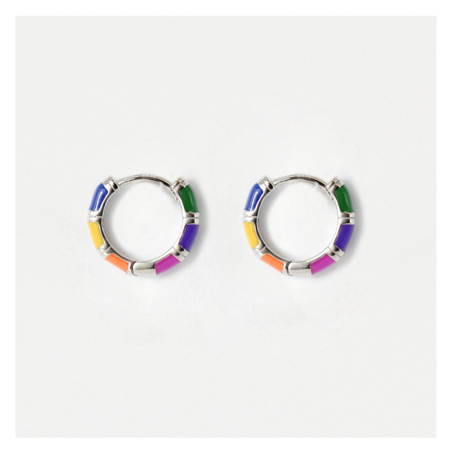 Silver Rainbow Enamel Hoops - 12mm