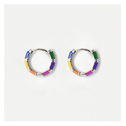 Silver Rainbow Enamel Hoops - 12mm