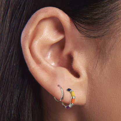 Silver Rainbow Enamel Hoops - 12mm