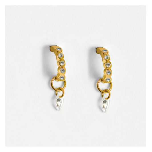 Gold Plated Glam Rox Charm Huggie Hoop Earrings - 10mm