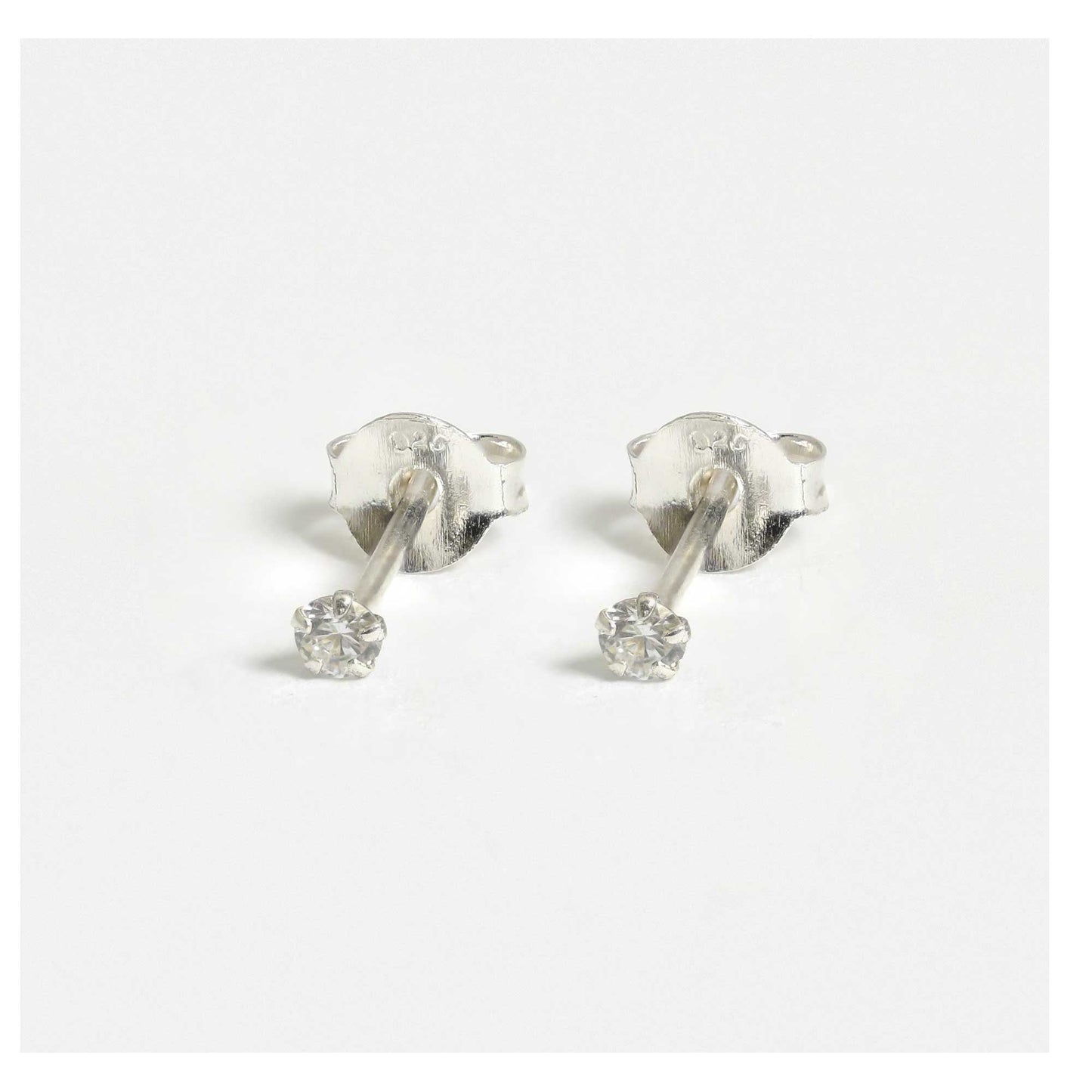 Silver Round Clear CZ Ear Studs 1.5 - 6mm