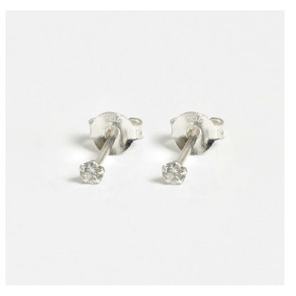 Silver Round Clear CZ Ear Studs 1.5 - 6mm