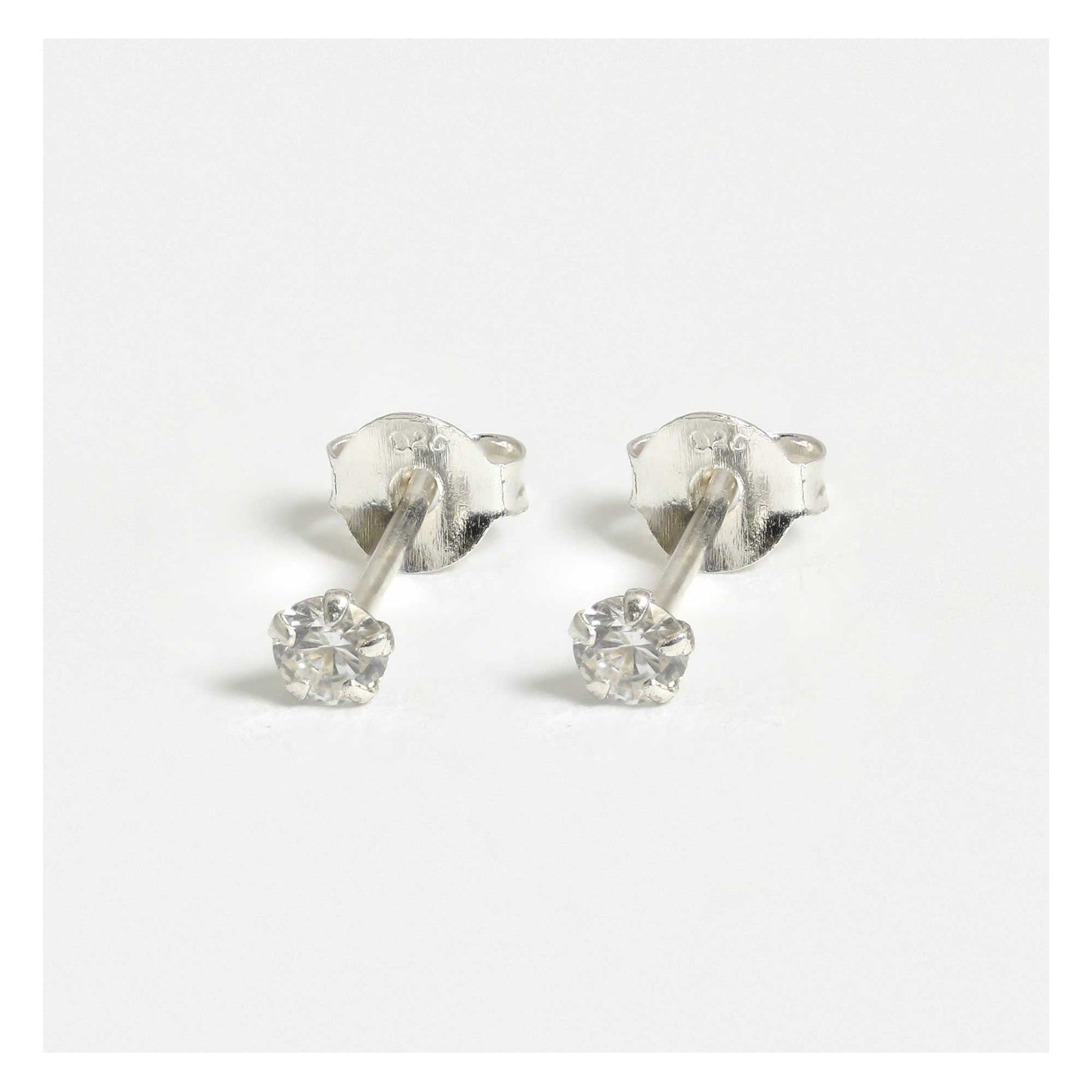 Silver Round Clear CZ Ear Studs 1.5 - 6mm