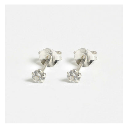Silver Round Clear CZ Ear Studs 1.5 - 6mm
