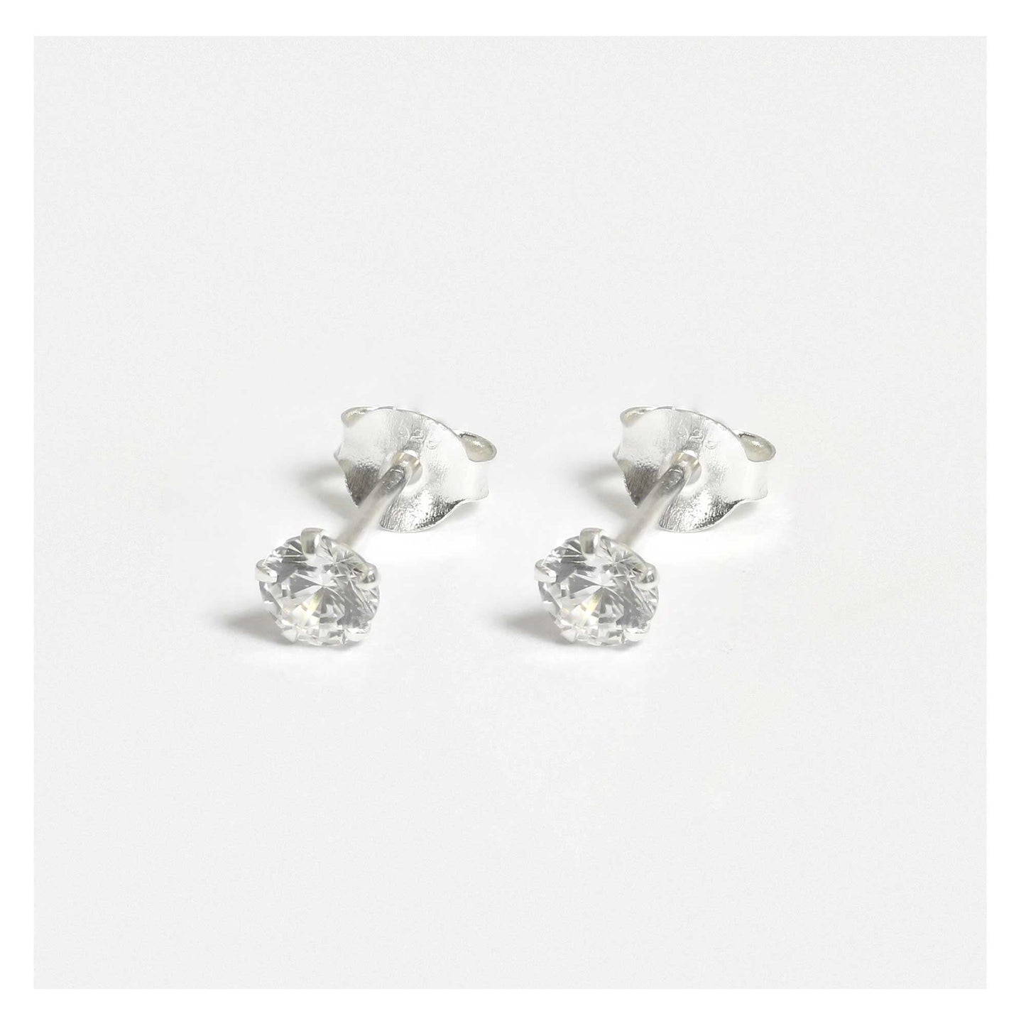 Silver Round Clear CZ Ear Studs 1.5 - 6mm