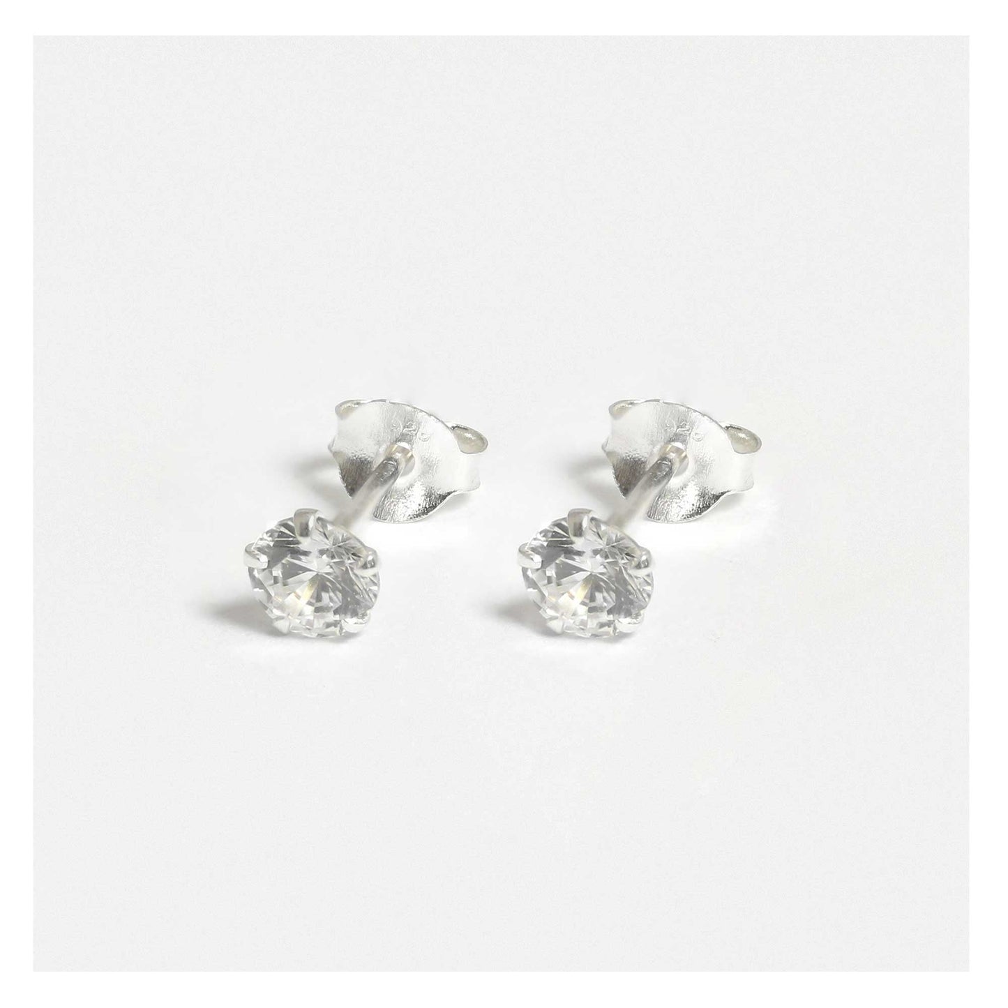 Silver Round Clear CZ Ear Studs 1.5 - 6mm
