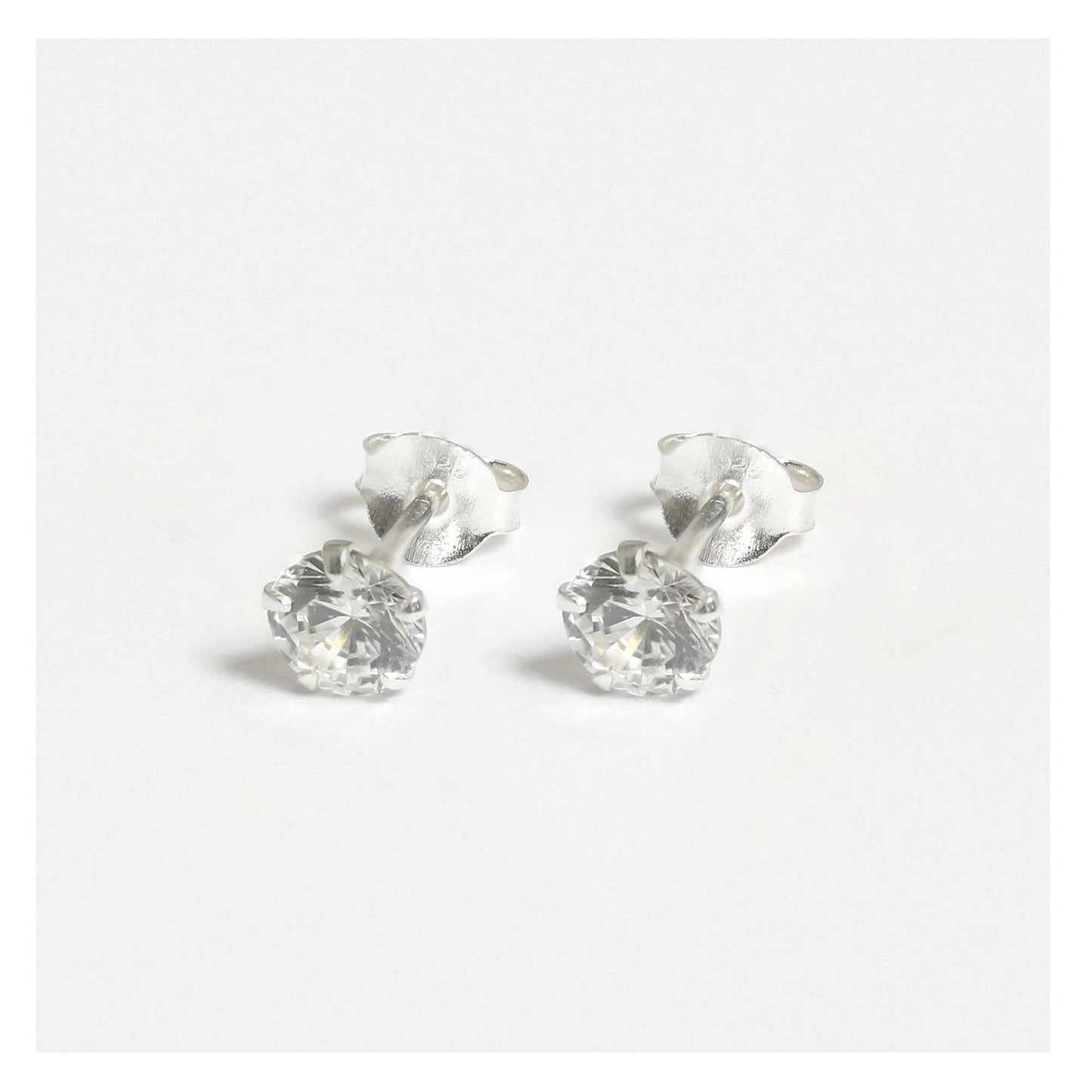 Silver Round Clear CZ Ear Studs 1.5 - 6mm