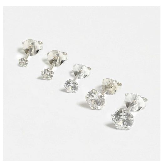 Silver Round Clear CZ Ear Studs 1.5 - 6mm