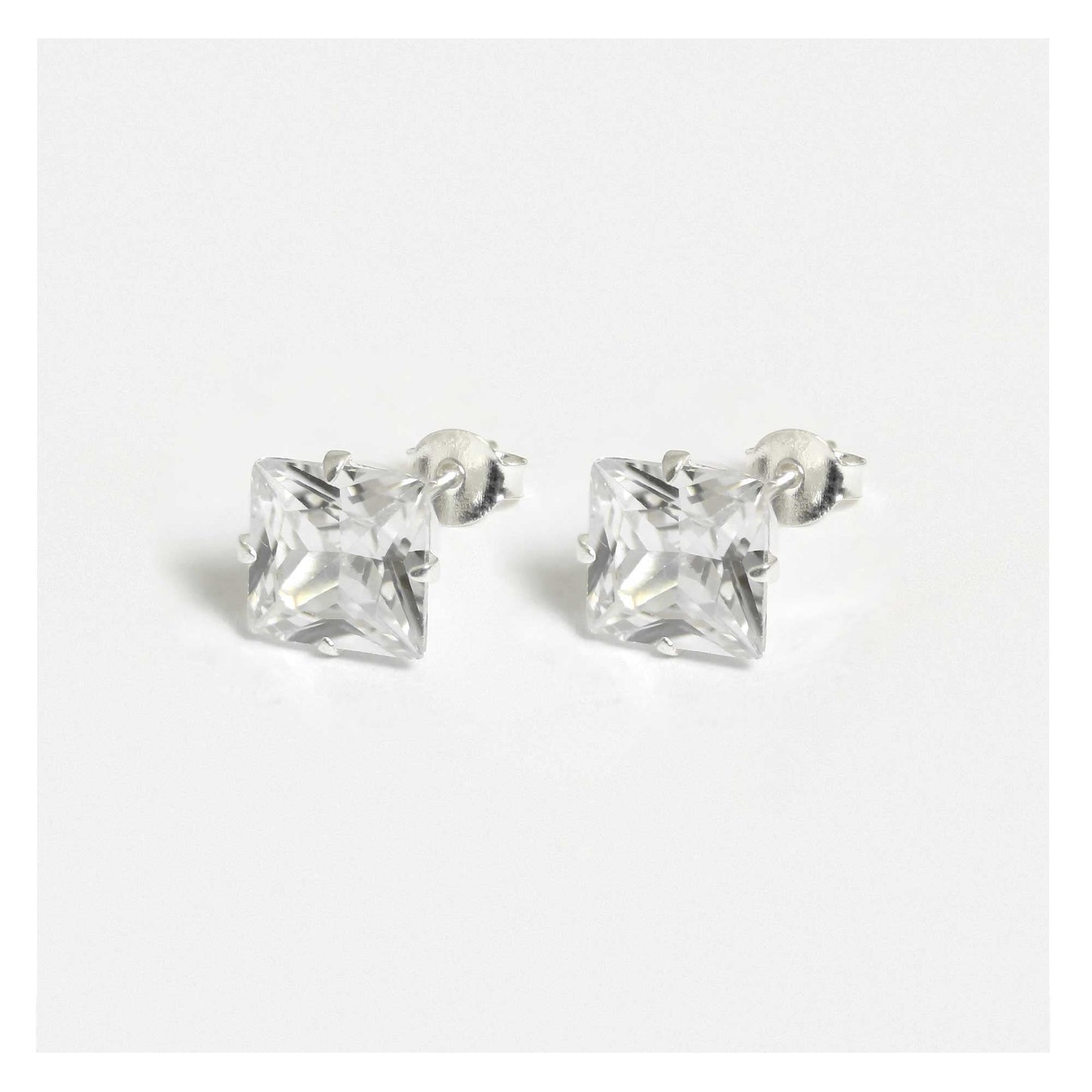 Silver Square Clear CZ Studs - 8mm