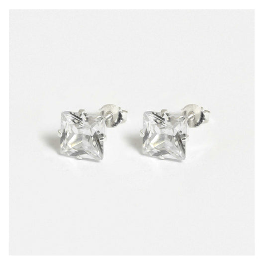Silver Square Clear CZ Studs - 8mm